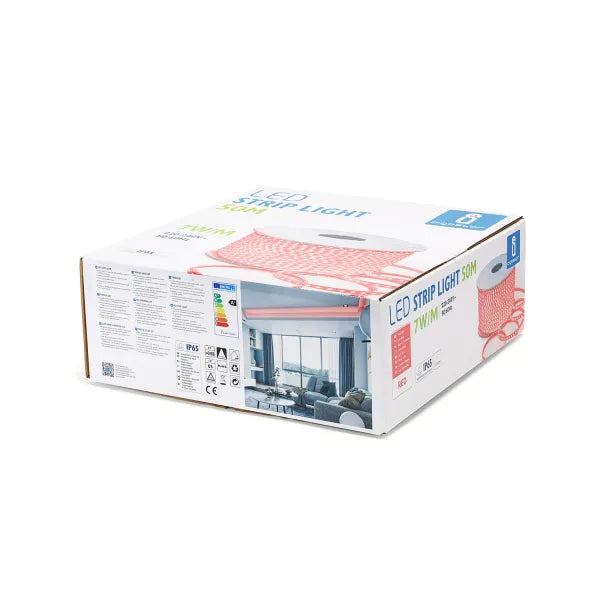 Lichtslang rood - 50 meter - 120 LEDs/meter - 7W/m - sproeidicht IP65 | 230V AC