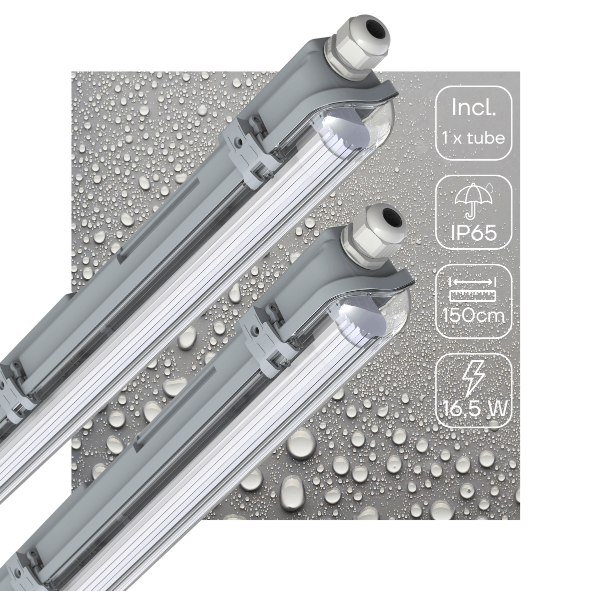 2er-Pack – LED-Leuchte, komplette LED-TL-Lampe mit LED-Röhre, 150 cm – für drinnen und draußen – 3060 lm – 16,5 W – 4000 K