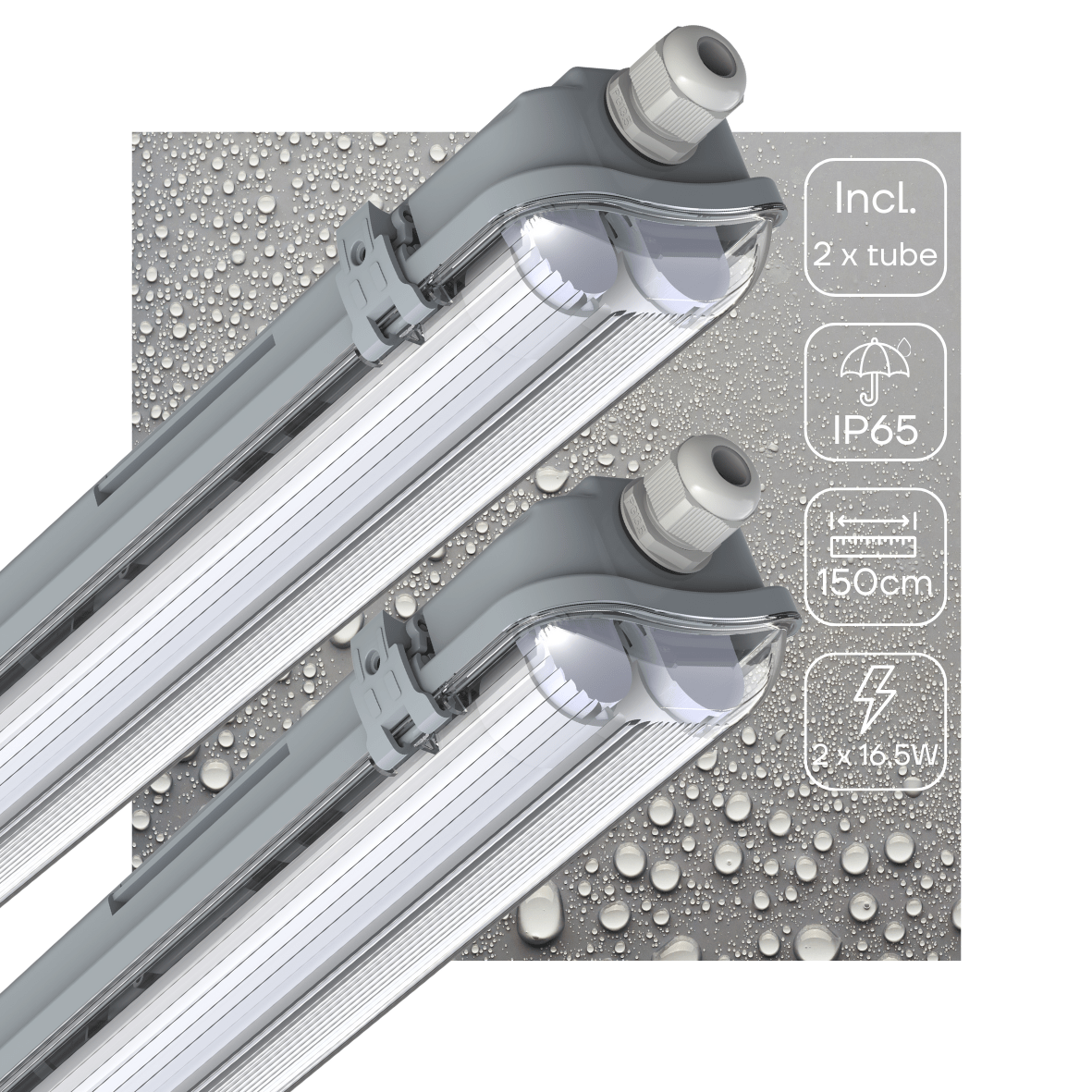 2er-Pack – LED-Licht, doppelte LED-TL-Lampe, 150 cm – komplett mit LED-Röhren – für drinnen und draußen – 6120 lm – 2 x 16,5 W – 4000 K