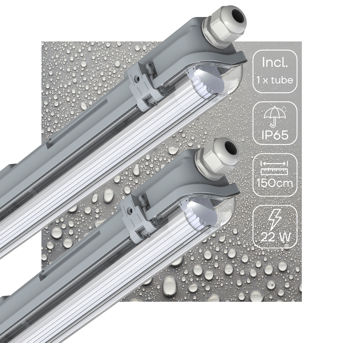 2er-Pack – LED-Leuchte, 150 cm, komplett mit LED-TL-Röhre – 2880 lm