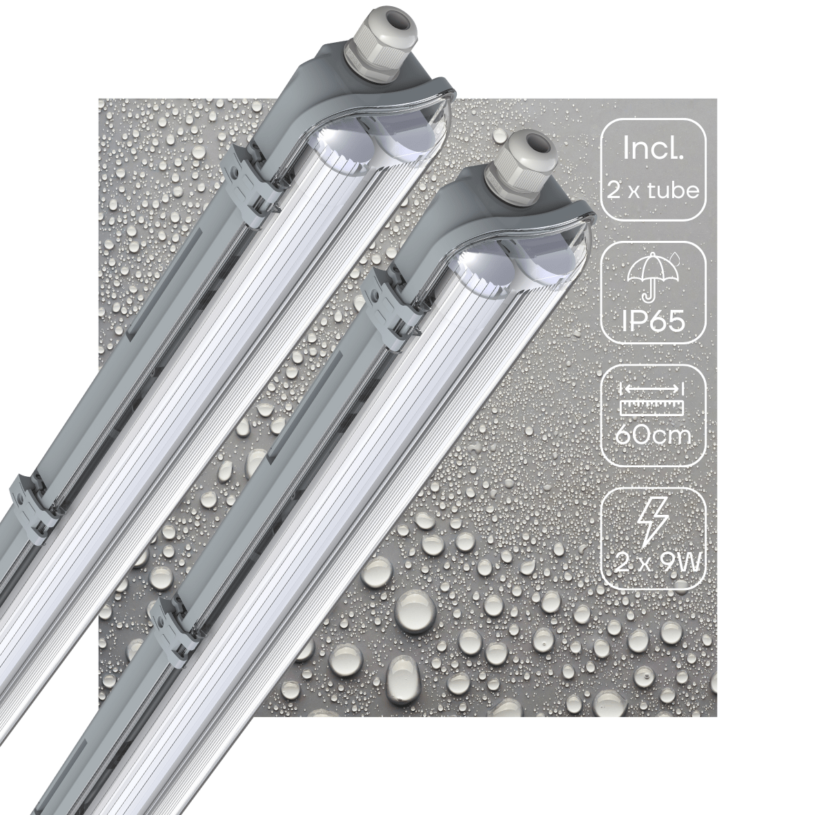 2er-Pack – LED-Leuchte, LED-TL-Doppelleuchte, 60 cm – Komplett mit 2 LED-TL-Röhren, 60 cm – 2160 lm