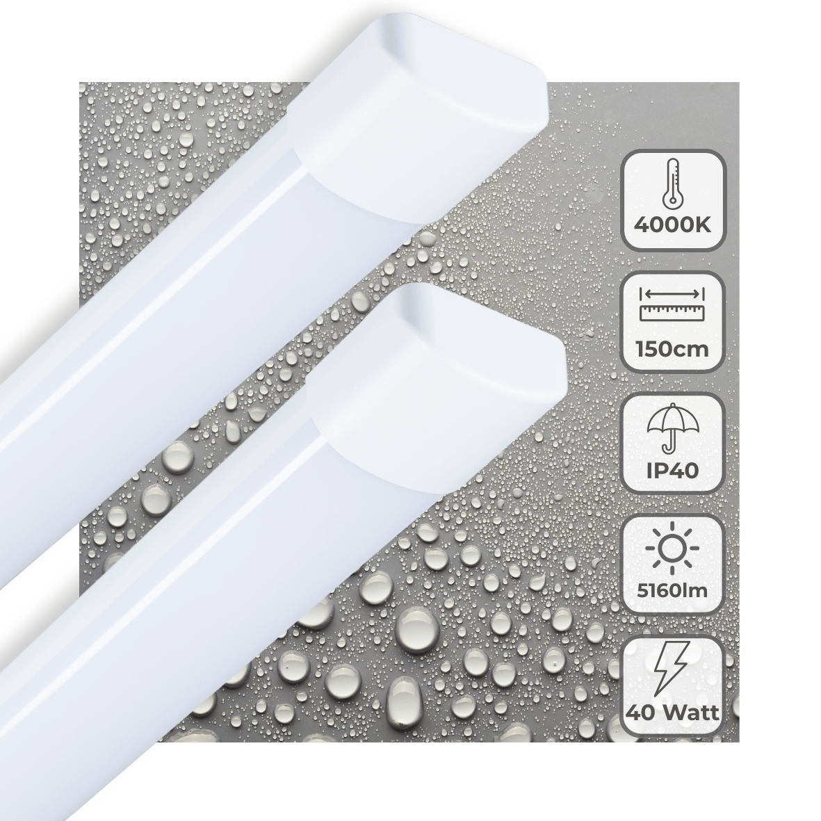 2er-Pack – LED-Leuchte, 150 cm, für den Innenbereich – komplette LED-TL-Beleuchtung – 5160 lm