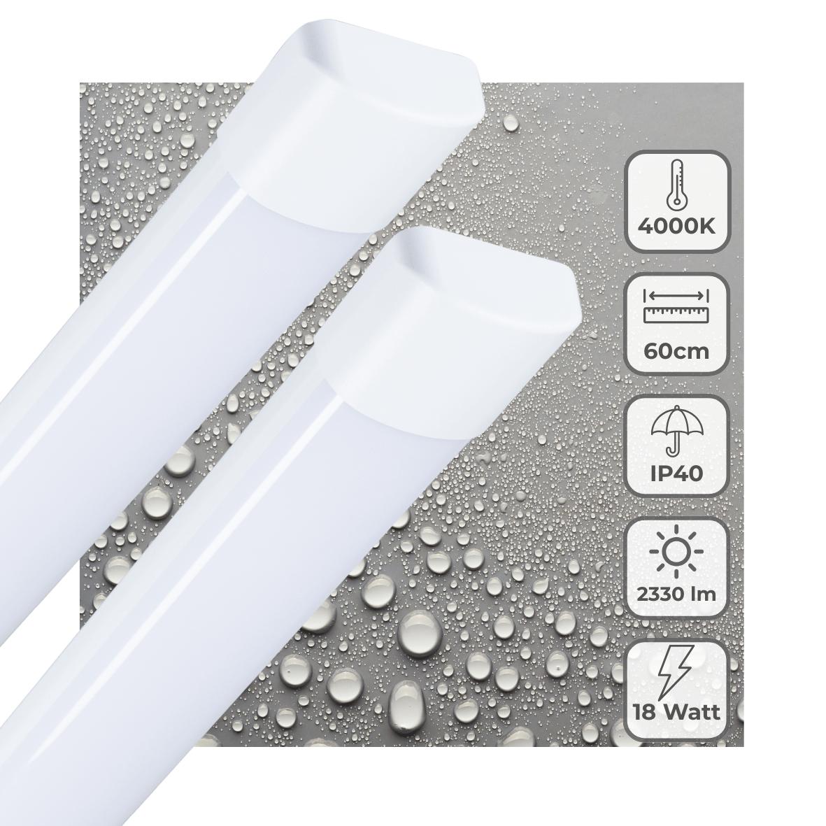 2er-Pack – LED-Leuchte, 60 cm, für den Innenbereich – komplette LED-TL-Beleuchtung – 2330 lm