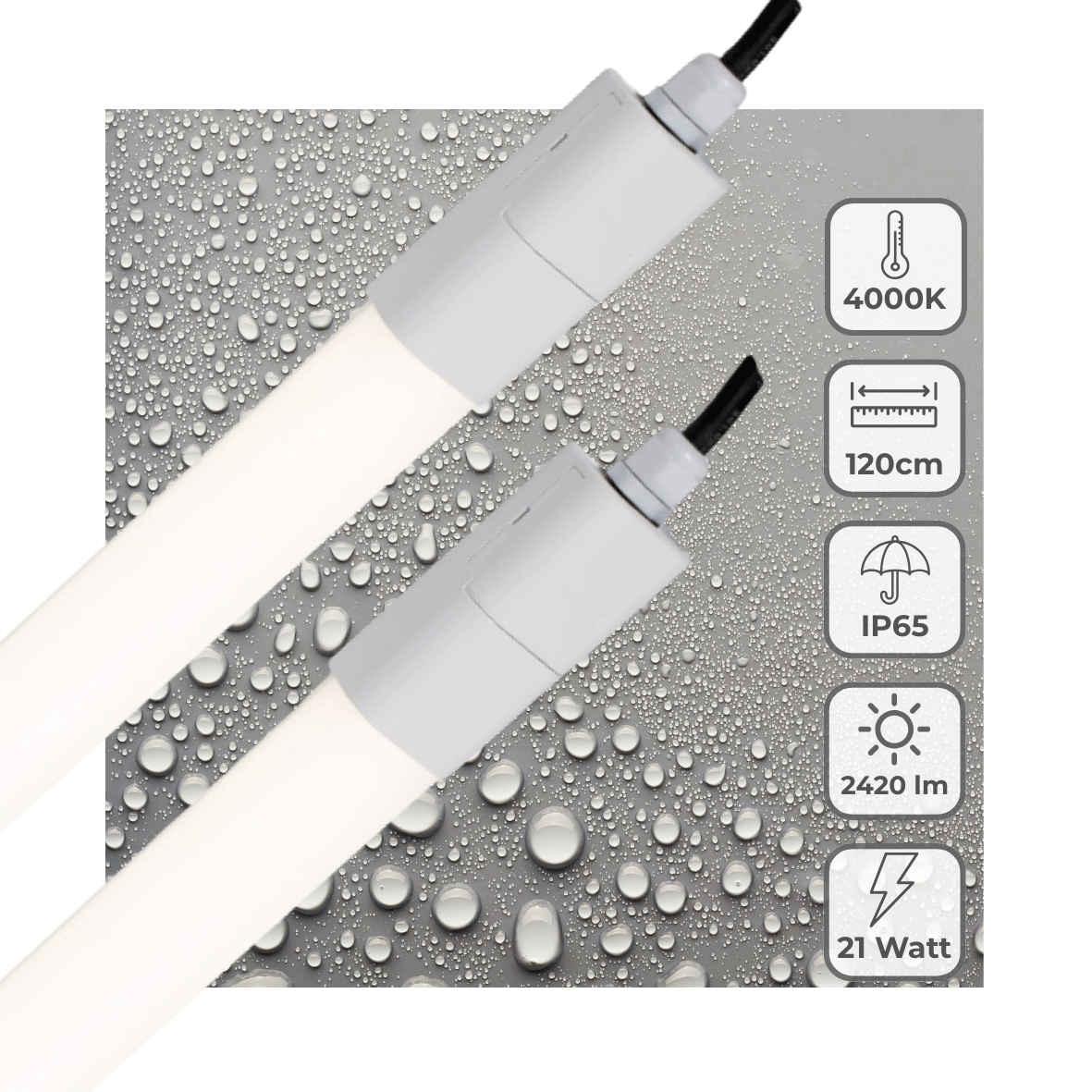 2er-Pack – LED-Leuchte, LED-TL-Beleuchtung, komplett, 120 cm – geeignet für den Außen- und Innenbereich – 2420 lm