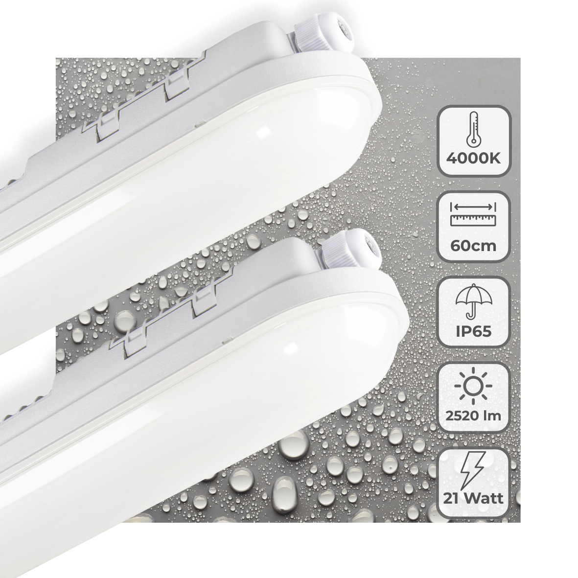 2 PACK - LED's Light Pro TL armatuur 60 cm – Geschikt voor binnen en buiten – 2500 lumen – IP65 waterdicht
