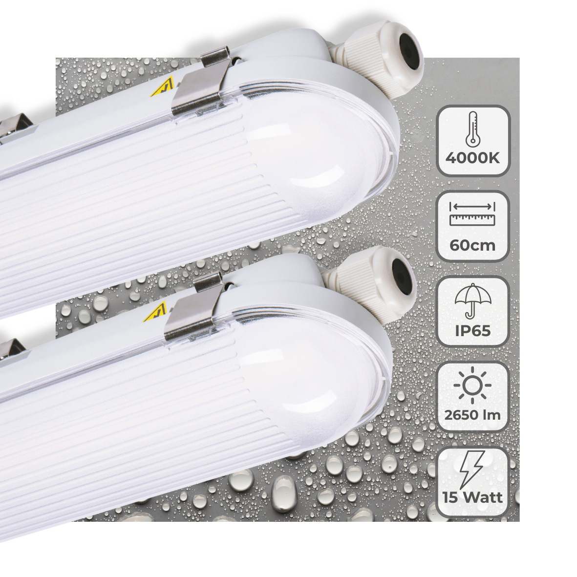 2 PACK - LED's Light Pro TL Armatuur Strip 60 cm - Energielabel B - IP65 waterdicht - 2650 lm