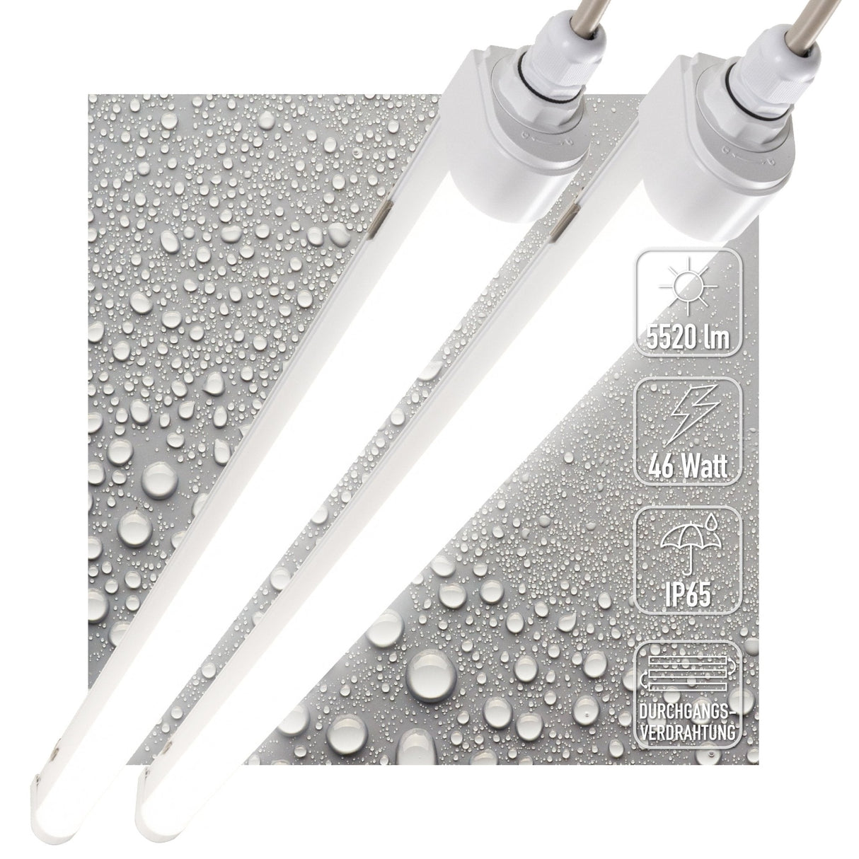 2er-Pack – LED-Leuchte TL mit Streifen – verbindbar – 46 W, 150 cm, 5520 lm, 4000 K