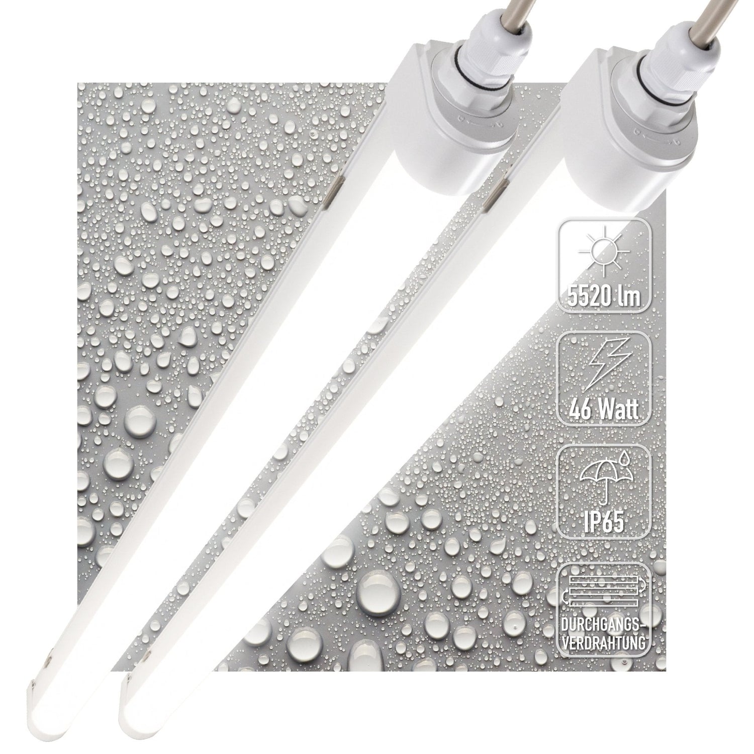 2er-Pack – LED-Leuchte TL mit Streifen – verbindbar – 46 W, 150 cm, 5520 lm, 4000 K