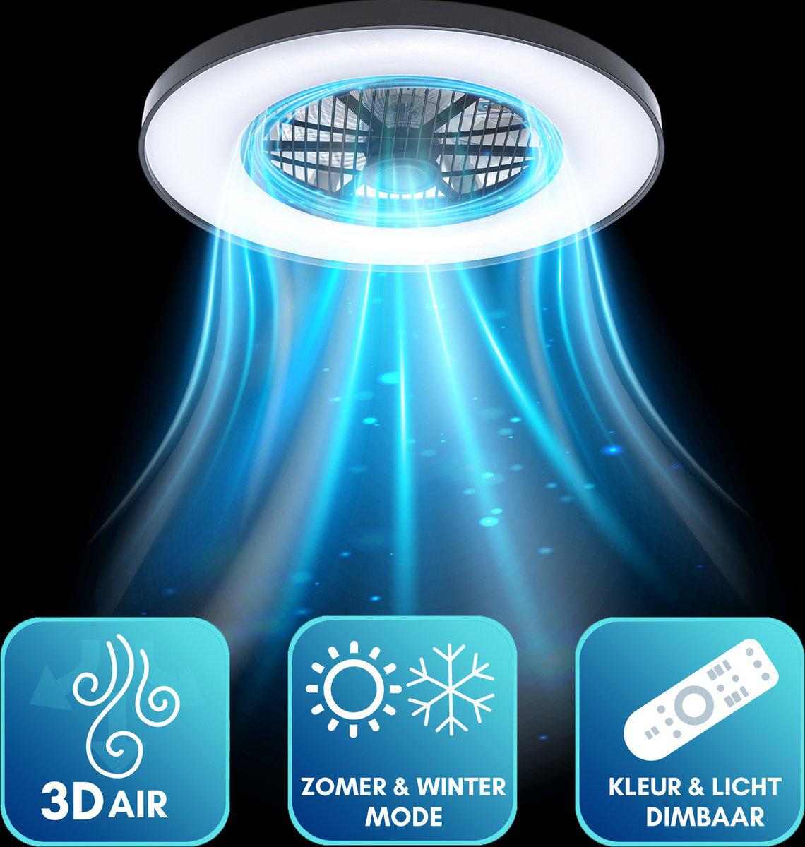 3D Air Plafondlamp met Ventilator 60cm - Full room luchtcirculatie - Zomer & Winterstand – Licht en kleurtemperatuur instelbaar