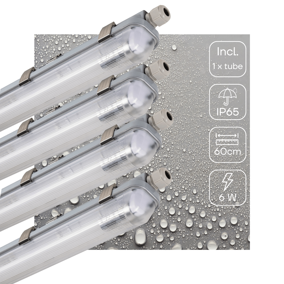 4er-Pack – LED-Leuchte, komplette LED-TL-Lampe mit LED-Röhre, 60 cm – für drinnen und draußen – 1100 lm – 1 x 6 W