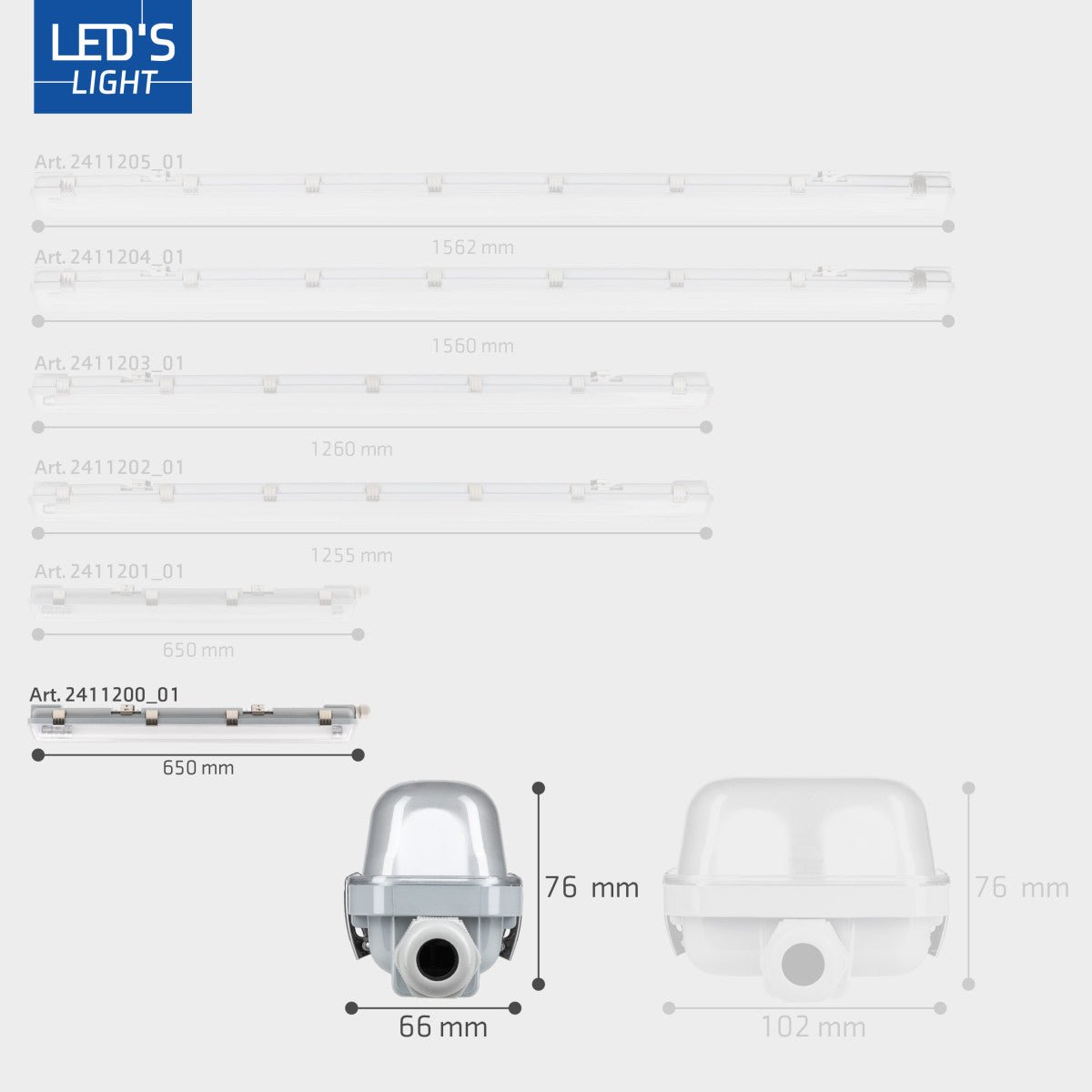 4er-Pack – LED-Leuchte, komplette LED-TL-Lampe mit LED-Röhre, 60 cm – für drinnen und draußen – 1100 lm – 1 x 6 W