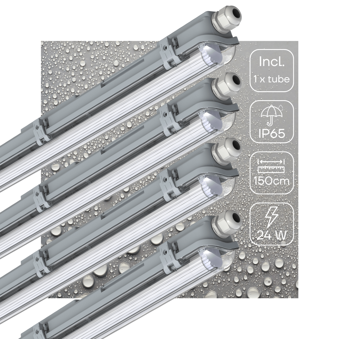 4er-Pack – LED-Leuchte LED TL, 4 Leuchten mit Lampen, 150 cm – Kaltweißes Licht 6500 K – Wasserdicht – Komplettset – 4 Stück