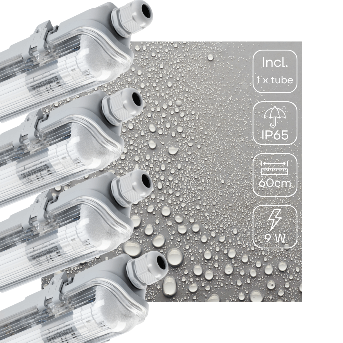 4 PACK - LED's Light LED TL fixture 60 cm complete with LED TL tube - 1080lm - 9W - 4000K