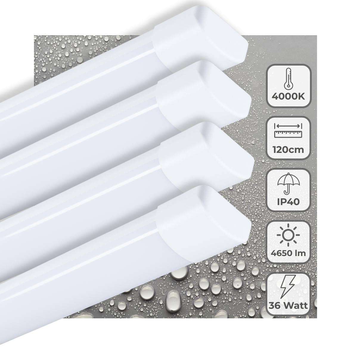 4er-Pack LED-Leuchten, LED-TL-Lampe, 120 cm, für den Innenbereich – komplette LED-TL-Beleuchtung – 4650 lm