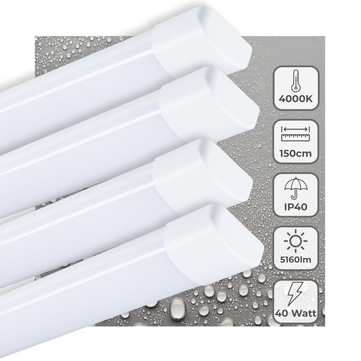 4er-Pack – LED-Leuchte, 150 cm, für den Innenbereich – Komplette LED-TL-Beleuchtung – 5160 lm