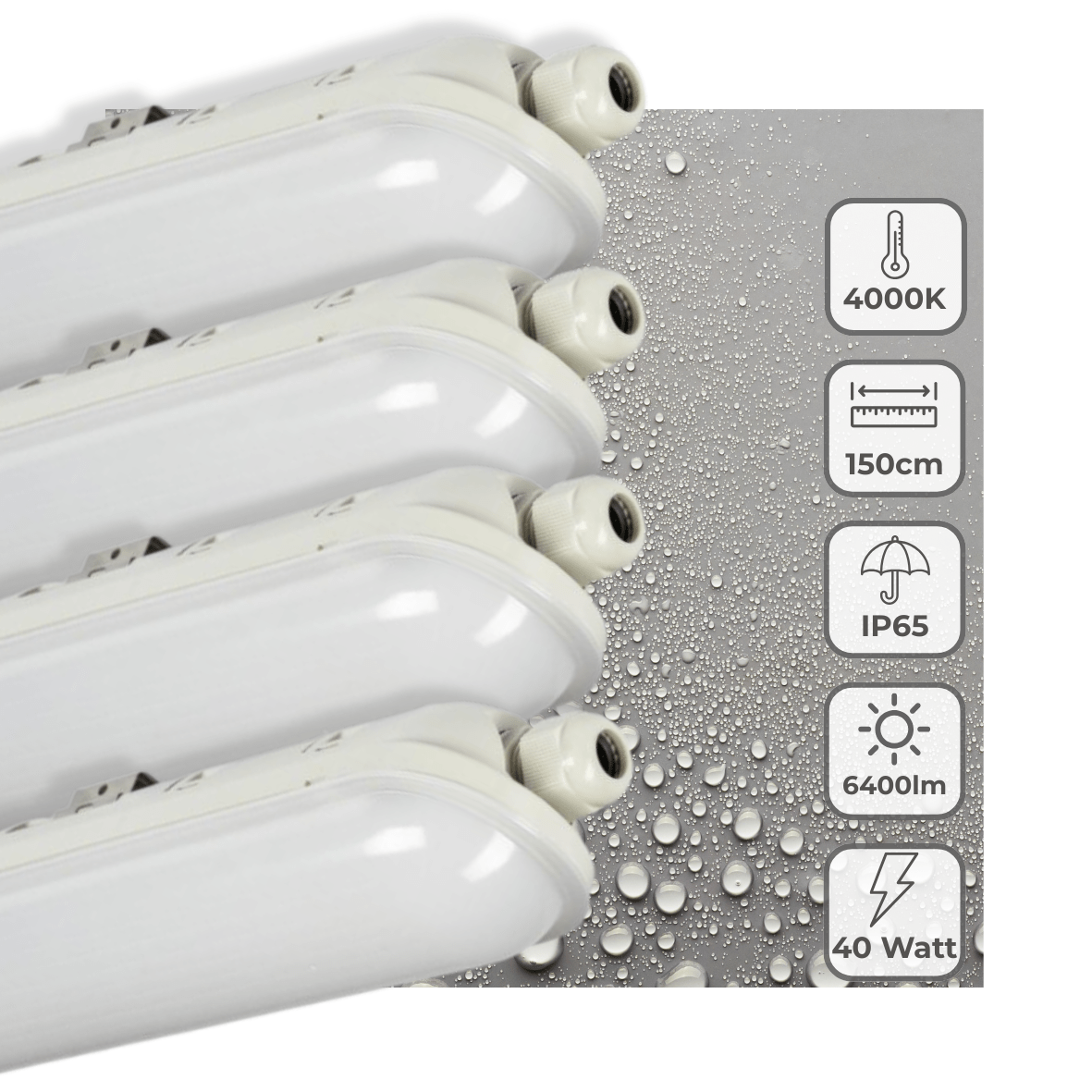 4 PACK - LED's Light Pro Premium LED TL armatuur compleet 150 cm - Waterdicht - 6400 lm