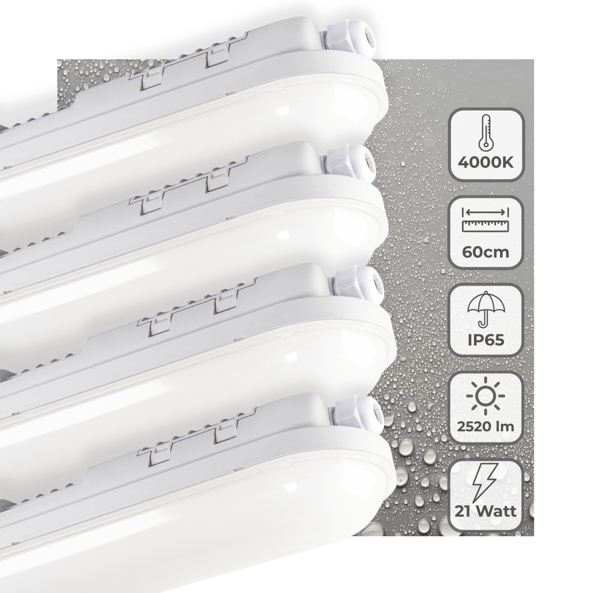 4 PACK - LED's Light Pro TL armatuur 60 cm – Geschikt voor binnen en buiten – 2500 lumen – IP65 waterdicht