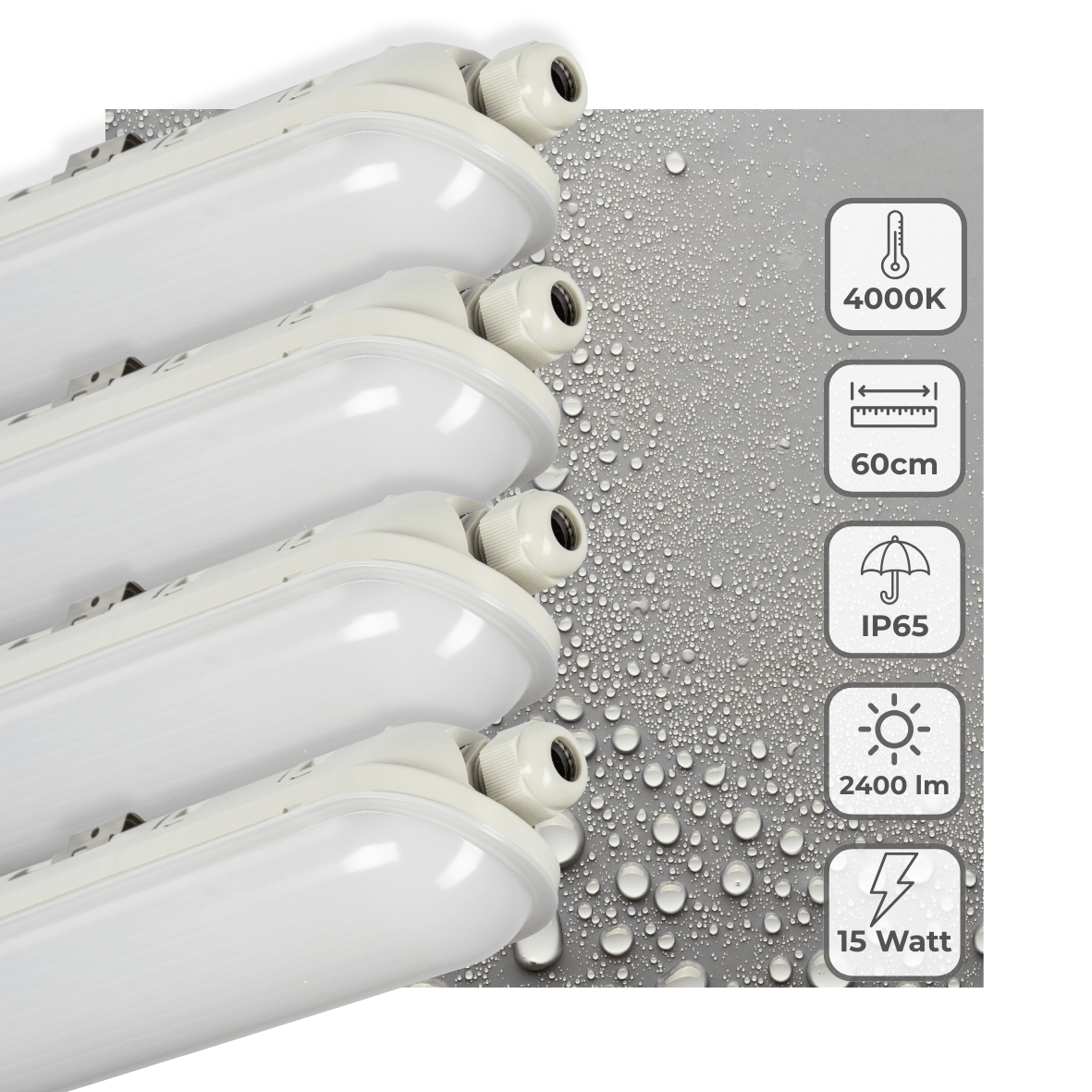 4 PACK - LED's Light Pro TL armatuur compleet 60 cm - Waterdicht - 2400 lm