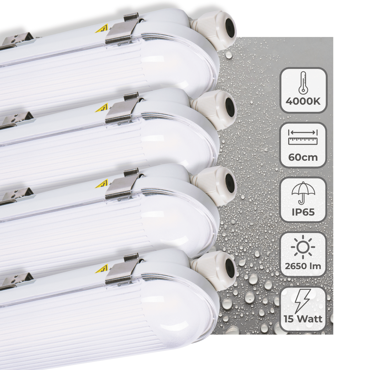 4 PACK - LED's Light Pro TL Armatuur Strip 60 cm - Energielabel B - IP65 waterdicht - 2650 lm