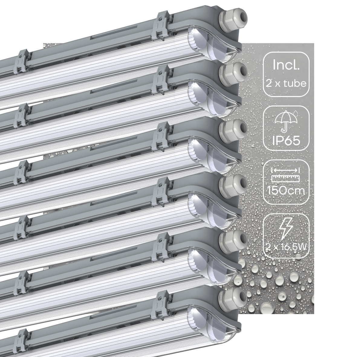 6er-Pack – LED-Licht, doppelte LED-TL-Lampe, 150 cm – komplett mit LED-Röhren – für drinnen und draußen – 6120 lm – 2 x 16,5 W – 4000 K