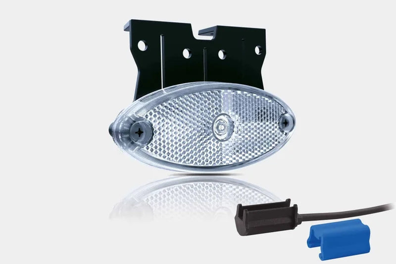 Oval white LED marker light with bracket | 12-24V | 0.75mm² connector | MV-5860W