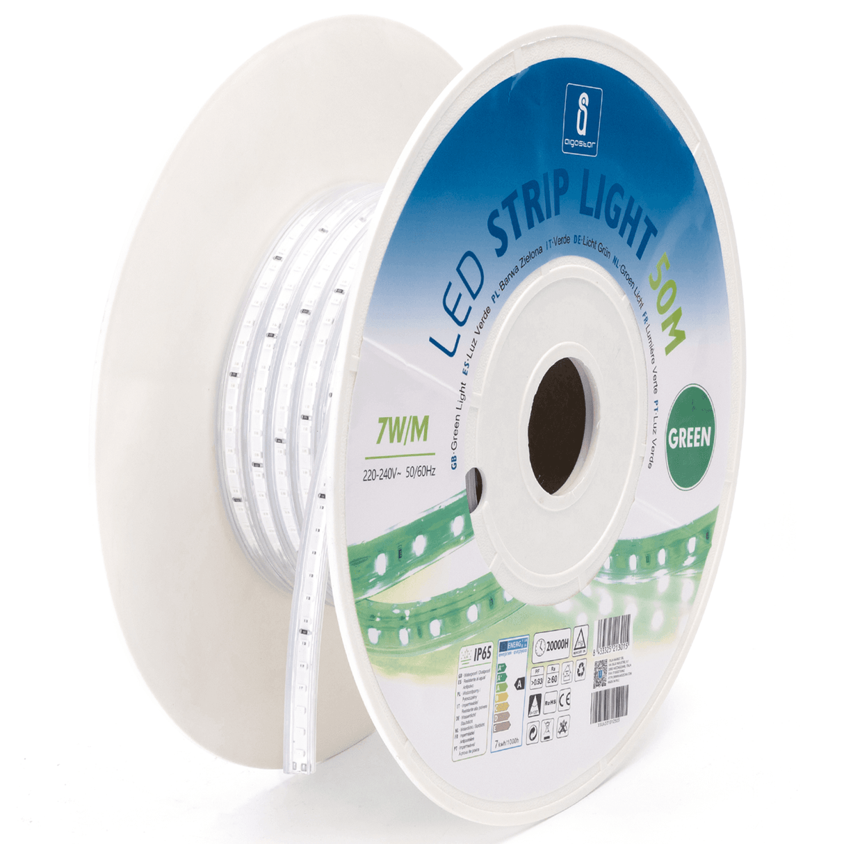 Lichtslang groen - 50 meter - 120 LEDs/meter - 7W/m - sproeidicht IP65 | 230V AC