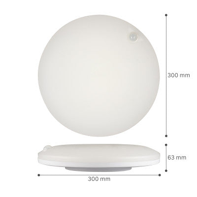 LED Ceiling Lamp 1600 lumens - 18W - Warm white 3000K - Motion sensor - IP54 - Ø30cm