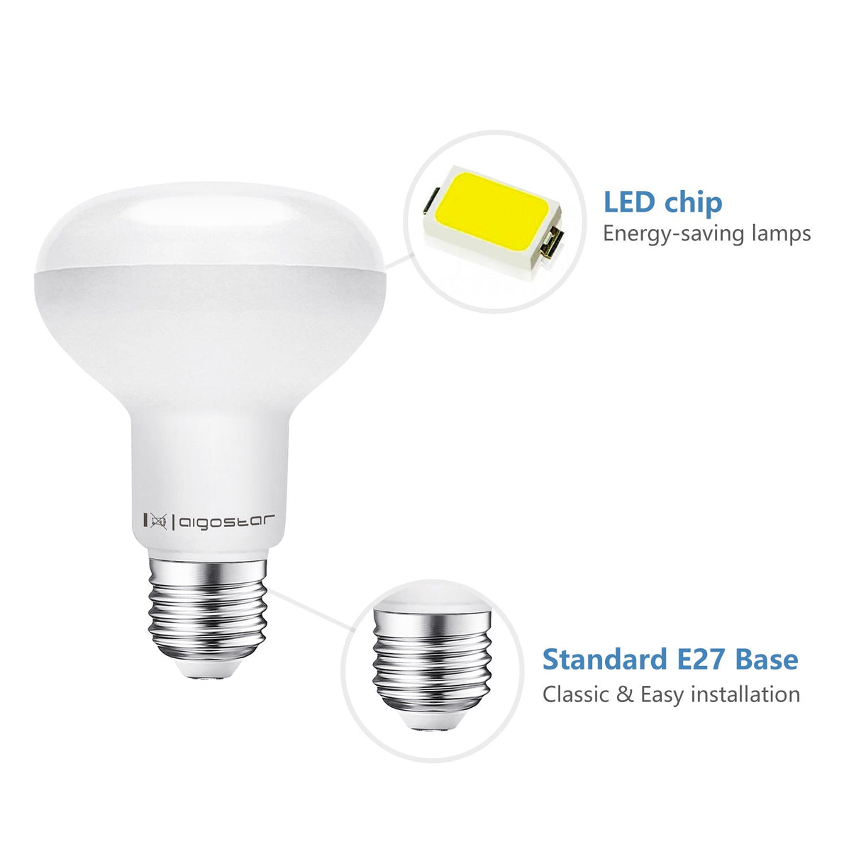 Aigostar R80 spiegellamp daglichtwit met E27 fitting en energiezuinige LED chip voor heldere verlichting