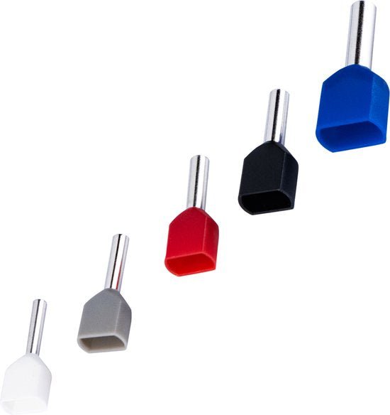 Sortiment an Aderendhülsen – 5 Größen von 0,5 mm² bis 2,5 mm² – Doppeladerendhülsen – 225 Stück
