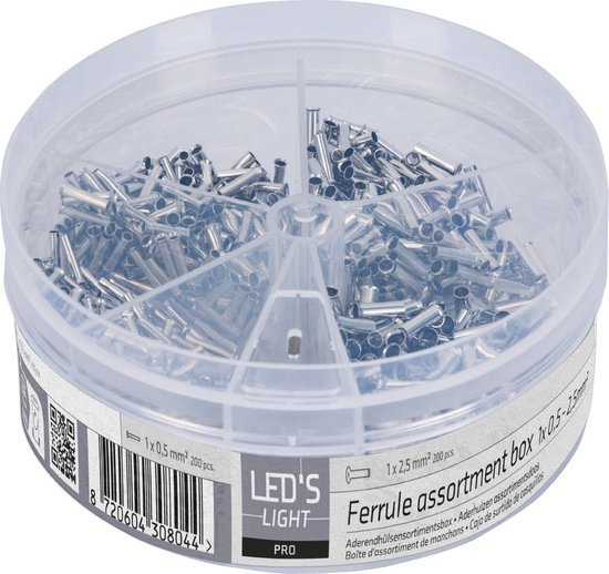 Sortiment an Aderendhülsen – 5 Größen von 0,5 mm² bis 2,5 mm² – 1100 Stück
