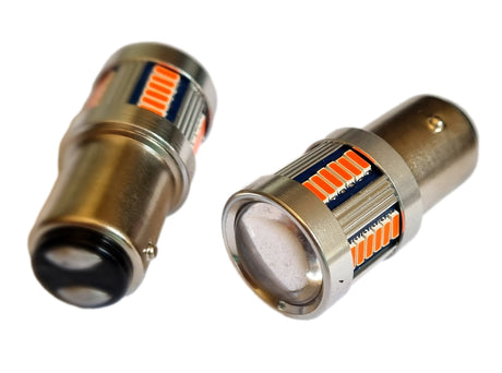 BAY15D - 1157 - autolamp set | 2x 36 - SMD LED rood met lens | 12V - 24V - 3W - LEDPLANET.NL