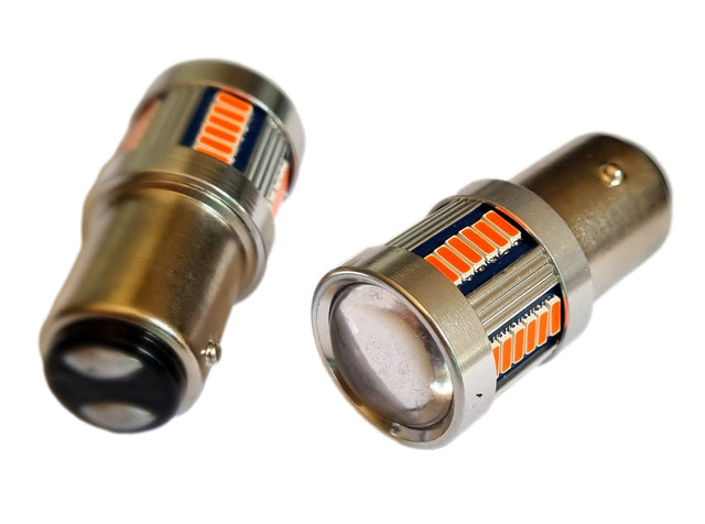 BAY15D - 1157 - autolamp set | 2x 36 - SMD LED rood met lens | 12V - 24V - 3W - LEDPLANET.NL