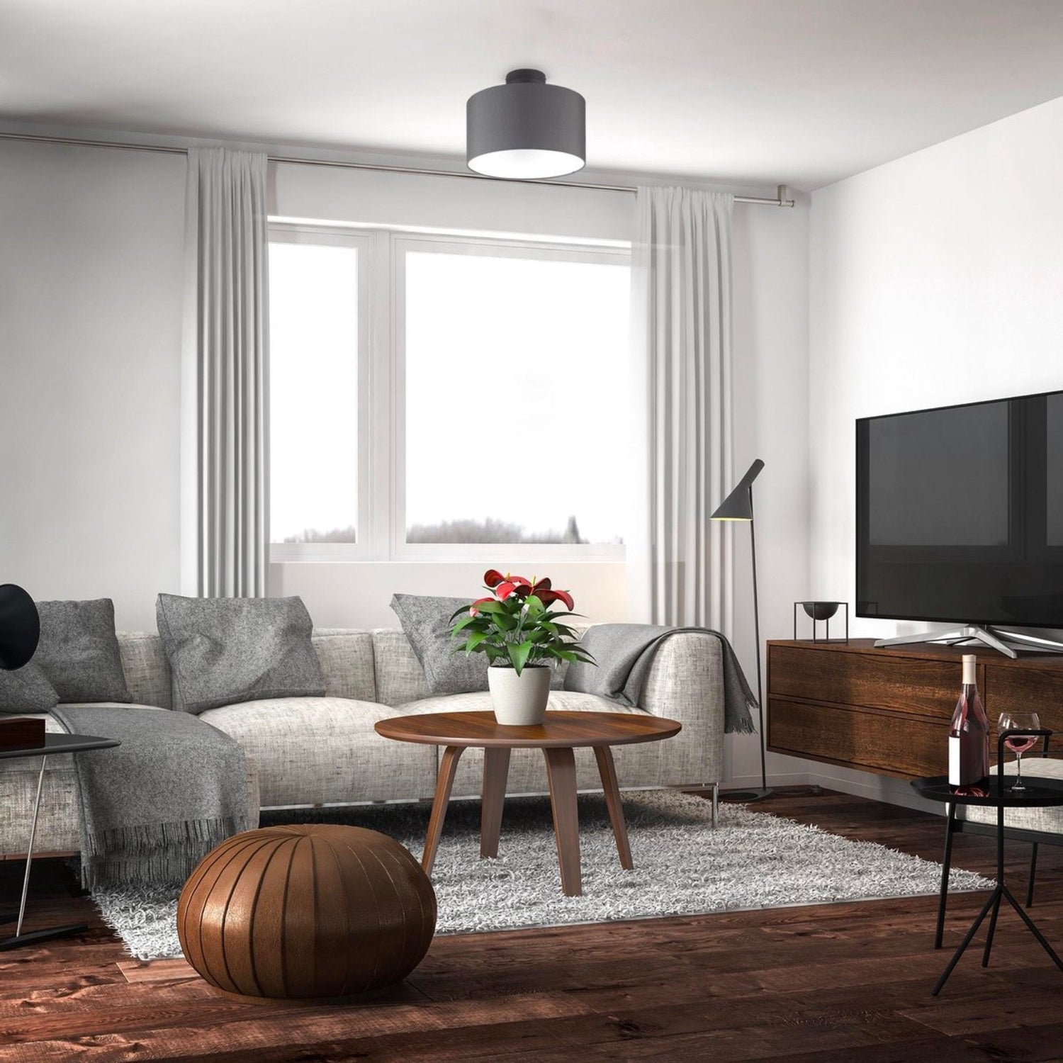 BKLicht - Decorative ceiling lamp - Ø30cm - Gray/white - Metal, wood and fabric - Round ceiling lamp - E27 fitting - Excl. light source