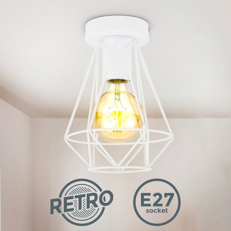 BKLicht - Decorative white ceiling lamp - Metal - Industrial - Wire - Ø16.5cm - With E27 fitting - Excl. light source