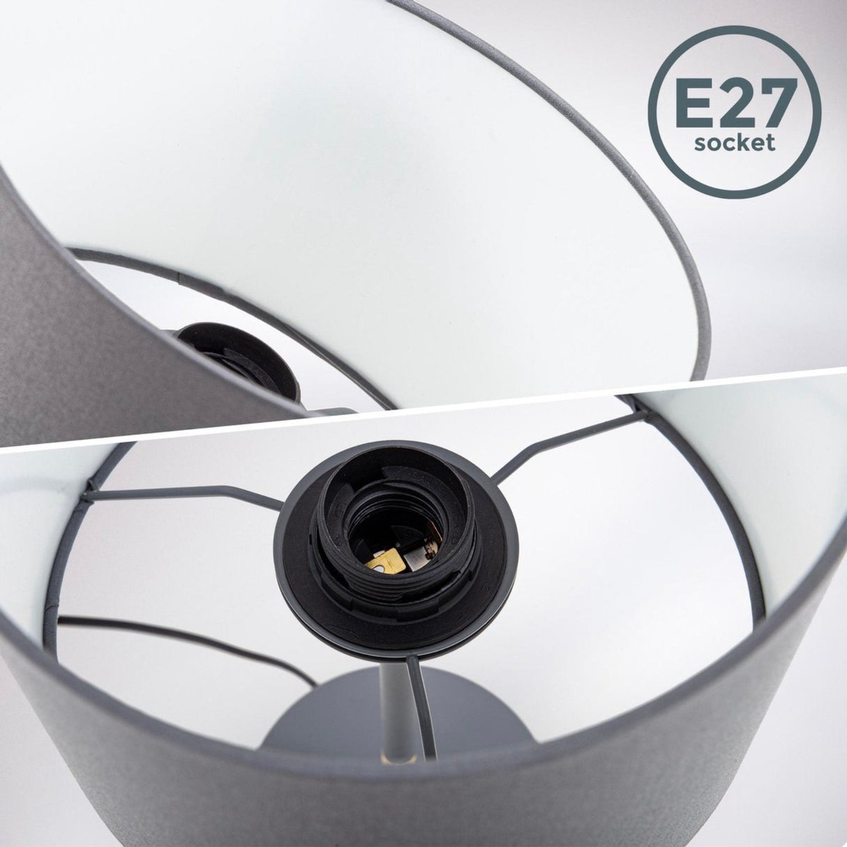 BKLicht – Graue Tischleuchte – Metall & Stoff – Mit Schirm – Skandinavische Nachttischlampe – Schlafzimmerlampe – E27-Fassung – Leuchtmittel nicht enthalten