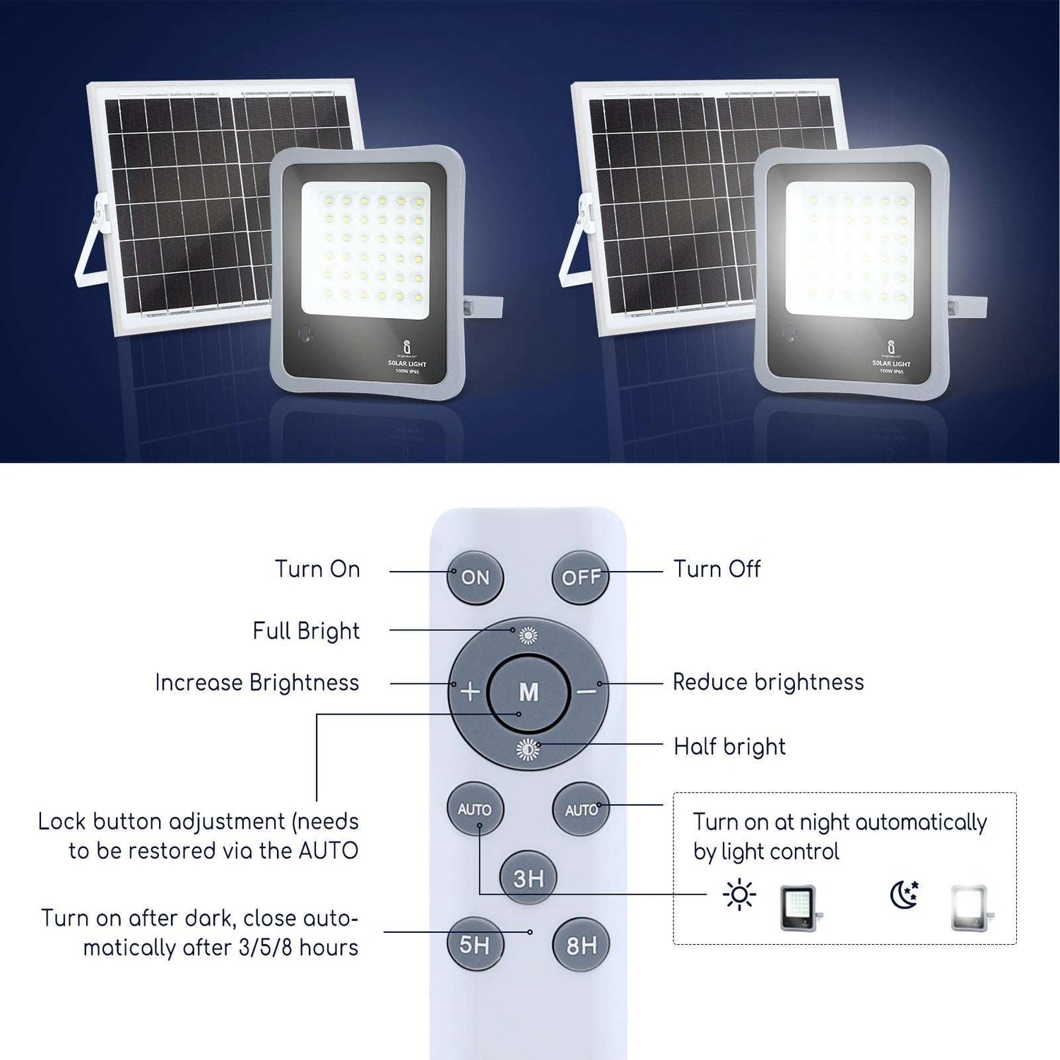Buitenlamp grijs met zonnepaneel | LED bouwlamp 100W~1200 Lumen schijnwerper + afstandsbediening | daglichtwit 6500K - 90° lichthoek | waterdicht IP65 - LEDPLANET.NL