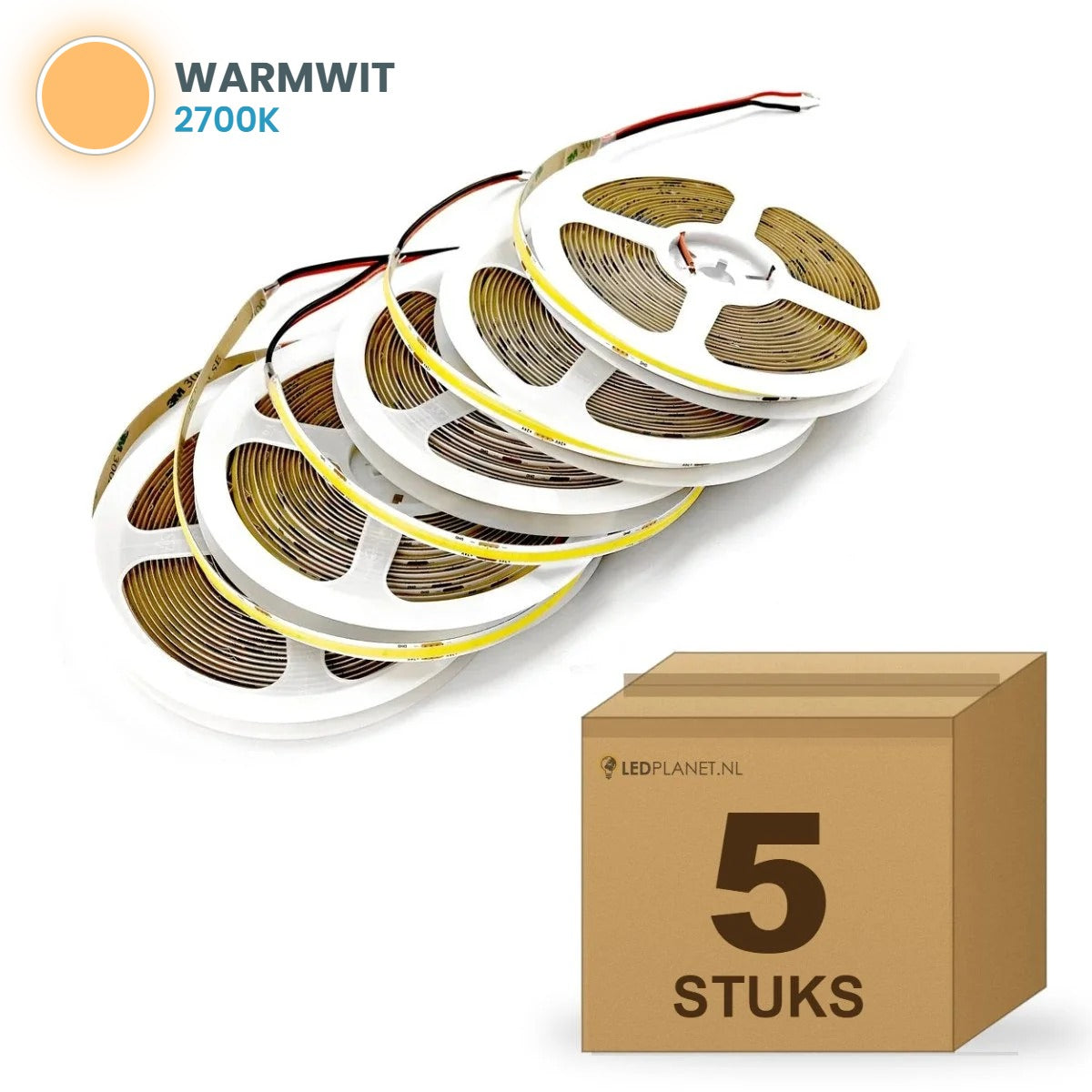 Doos met 5 rollen COB LED strip 24V warmwit 2700k