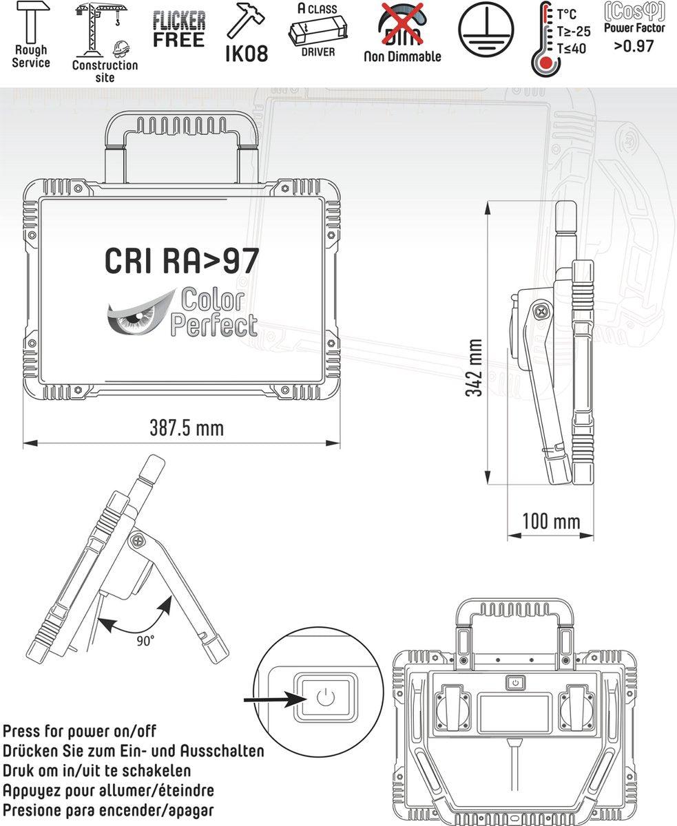 LED's Work ColorPro Bouwlamp 6000 - Realistische kleurweergave CRI97 - 5 meter snoer - IP54 - 60W