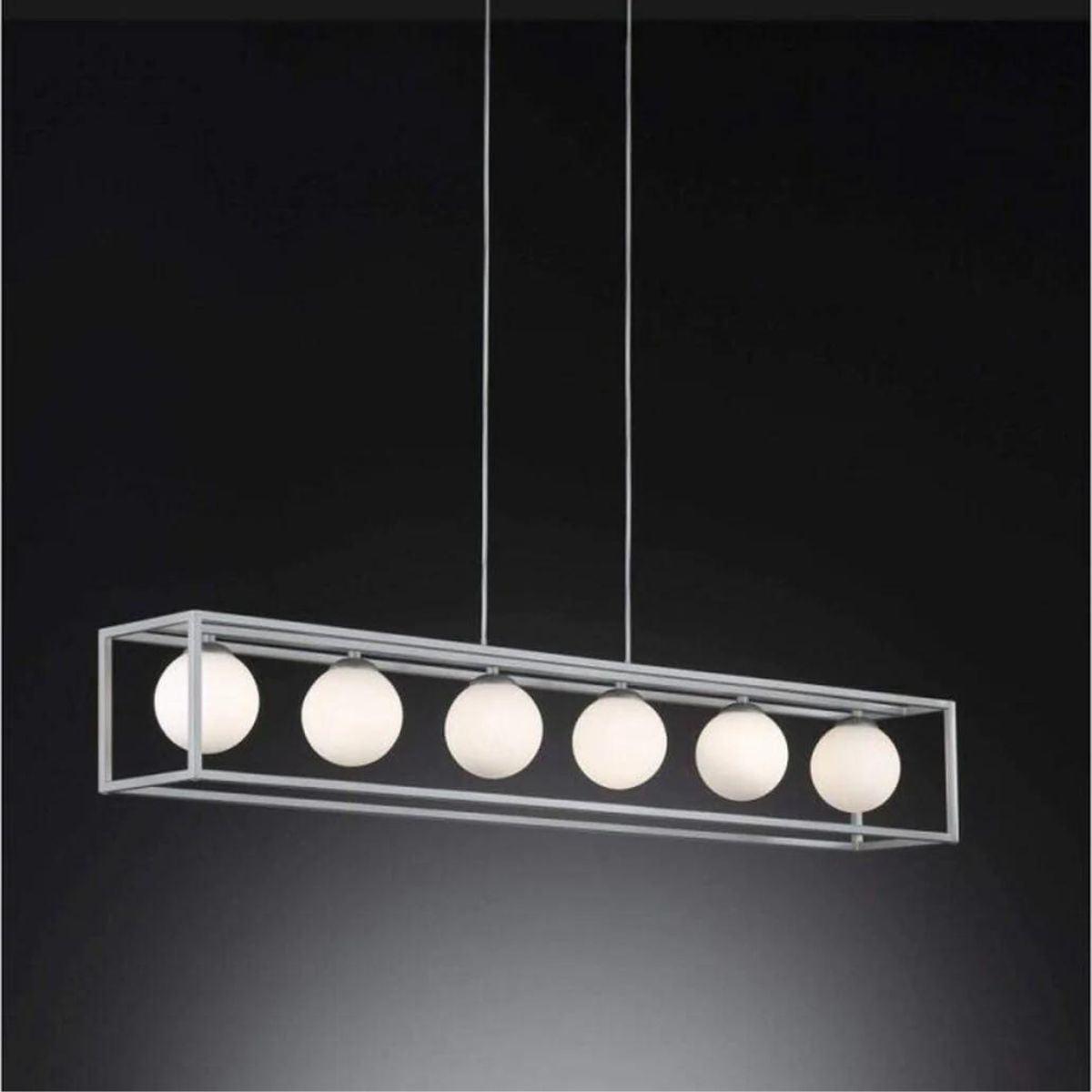 Dekorative Pendelleuchte für Esszimmer mit 6 Leuchtpunkten – Höhenverstellbar – Inklusive LED-Leuchtmittel – Silber