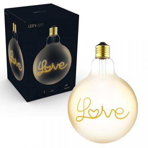 DecoDim Mega LED-Lampe mit Text E27 – Love – Dimmbar, extra warmweiß – Kugelform