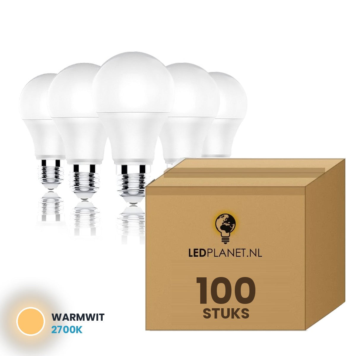 LED lamp E27 A60, 100 stuks, 2700K, doos
