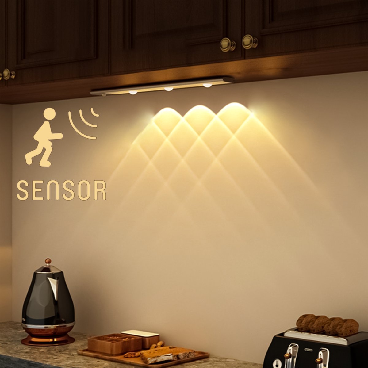 LED's Light EasyFix Kastverlichting onderbouwverlichting met Bewegingssensor - RGB functie - 3 lichtpunten - Draadloos en oplaadbaar (USB-C) - 35 cm