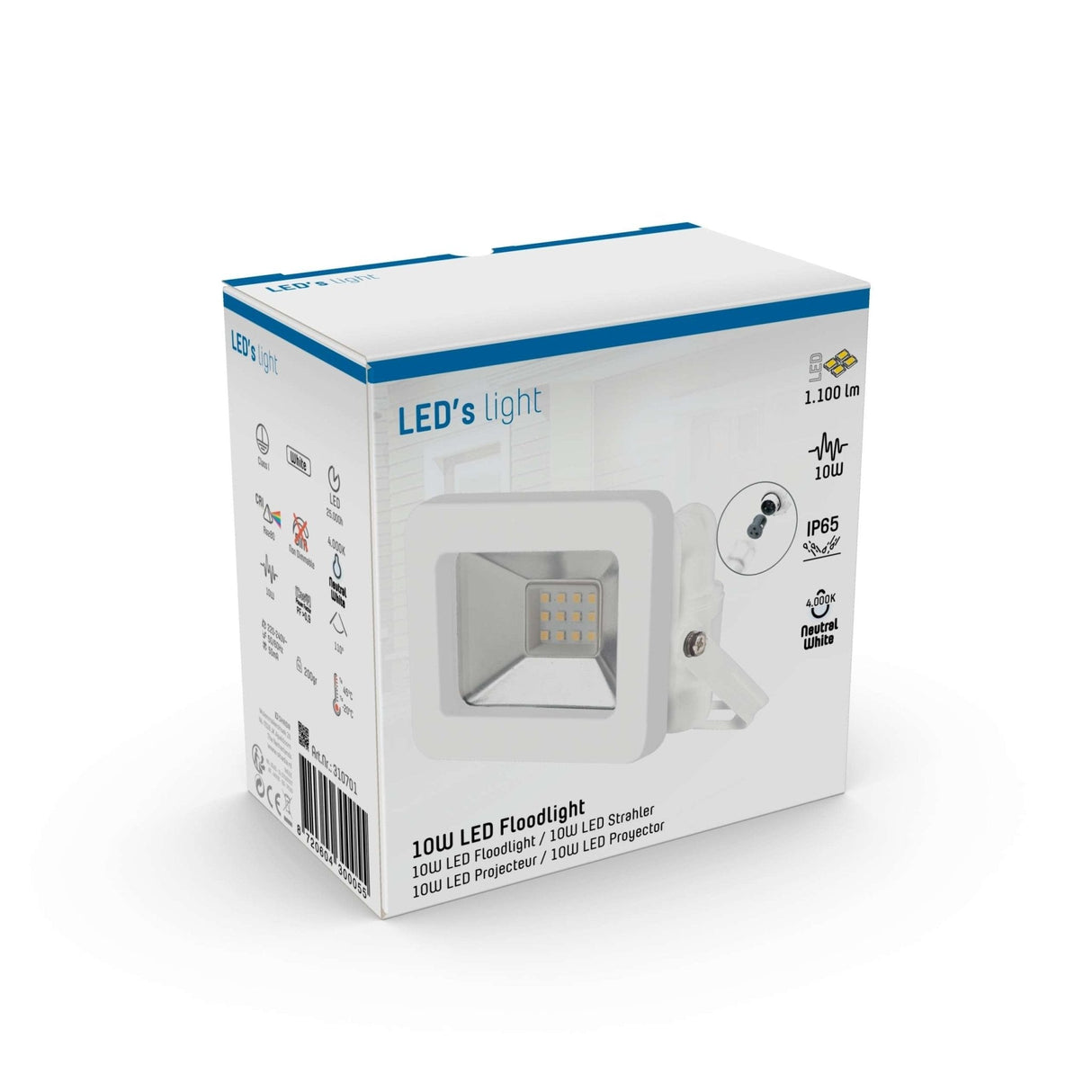 LED-Strahler, kaltweiß 4000 K – 10 W, 1100 Lumen – IP65 wasserdicht – weiß