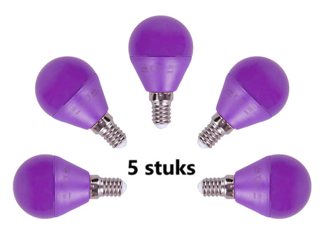G45 kogellamp 5 stuks | E14 LED lamp 4W=30W gloeilamp | paars licht - LEDPLANET.NL
