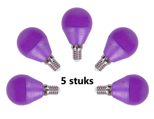 G45 kogellamp 5 stuks | E14 LED lamp 4W=30W gloeilamp | paars licht - LEDPLANET.NL