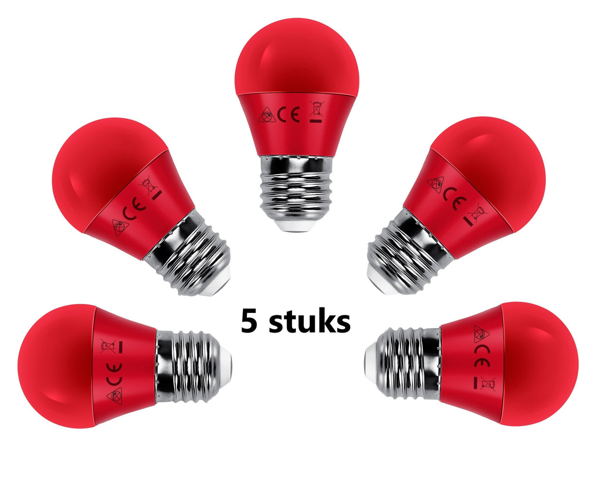 G45 kogellamp 5 stuks | E27 LED lamp 4W=30W gloeilamp | rood licht - LEDPLANET.NL