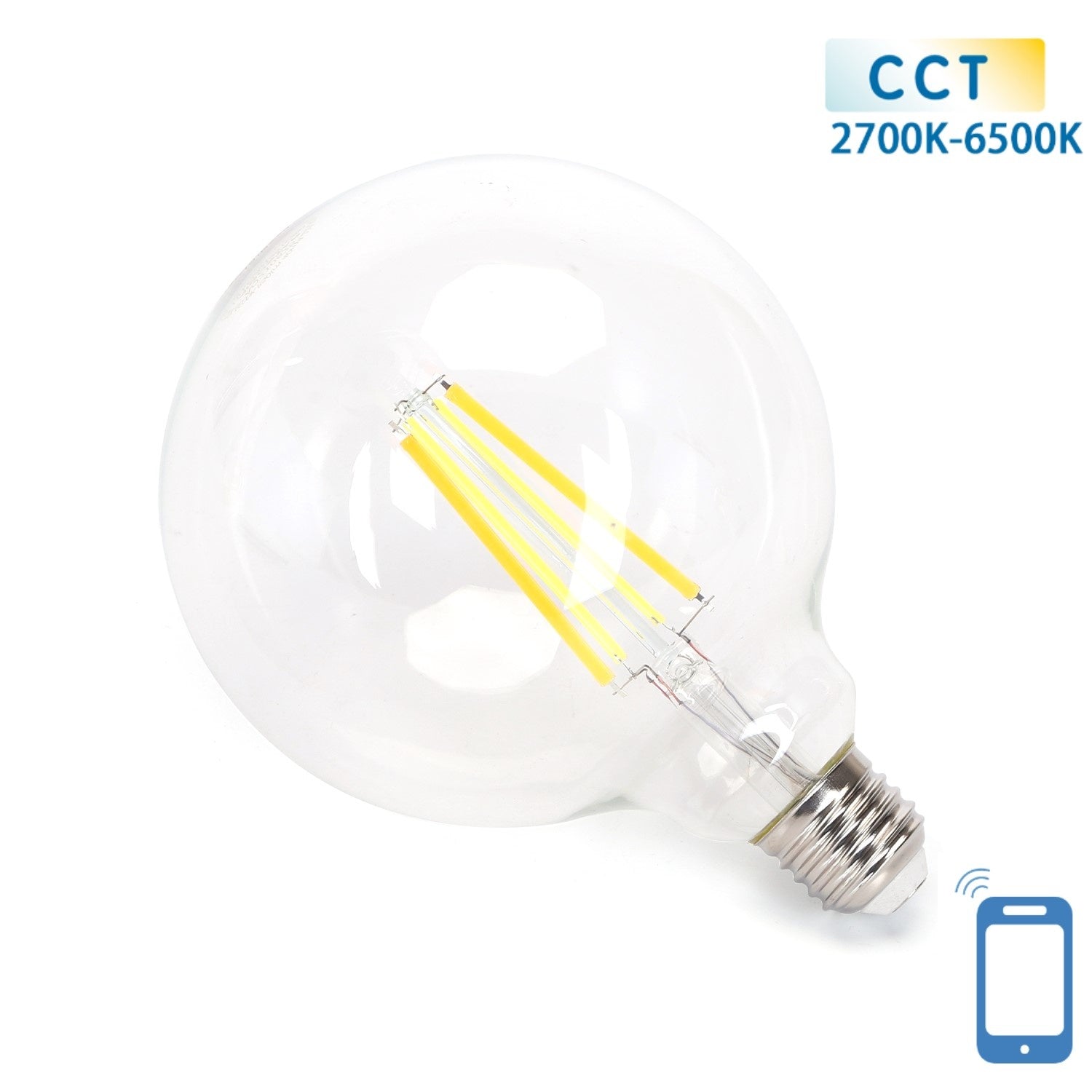 Globe E27 gloeilamp WiFi CCT 2700K - 6500K | G125 - warmwit - daglichtwit LED 6W ~ 850 Lumen - helder glas - 230 Volt - LEDPLANET.NL