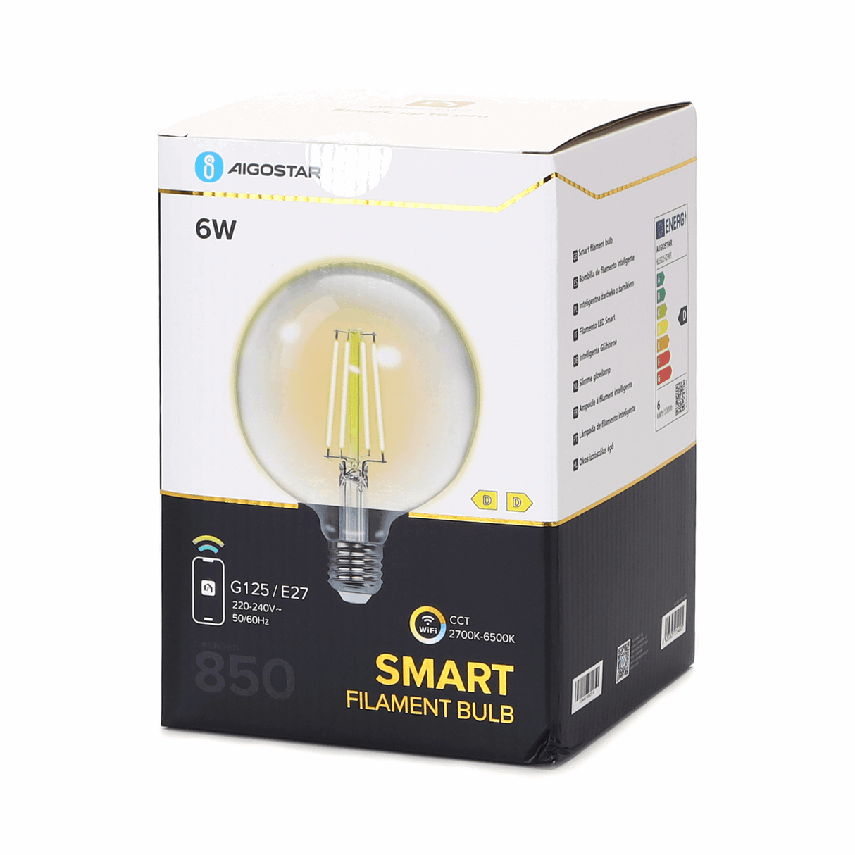 Globe E27 gloeilamp WiFi CCT 2700K - 6500K | G125 - warmwit - daglichtwit LED 6W ~ 850 Lumen - helder glas - 230 Volt - LEDPLANET.NL
