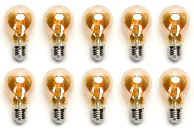 Gloeilamp E27 10 stuks | LED 8W=63W warmwit | 850 Lumen - 2200K - amber glas - LEDPLANET.NL