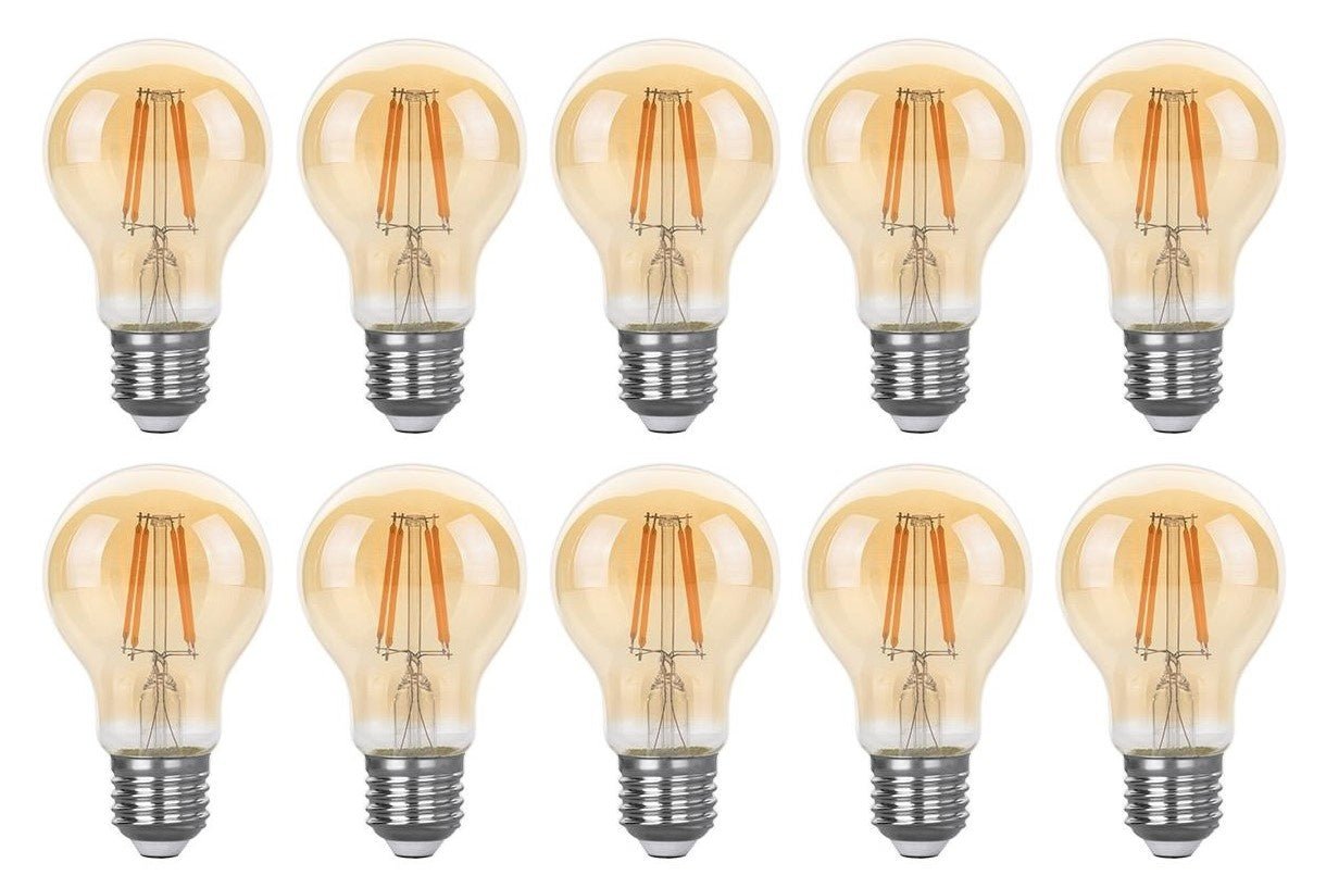 Gloeilamp E27 3 - staps - dimbaar 10 stuks | A60 LED 6W=60W halogeen verlichting | amber glas - warmwit filament 2700K - LEDPLANET.NL